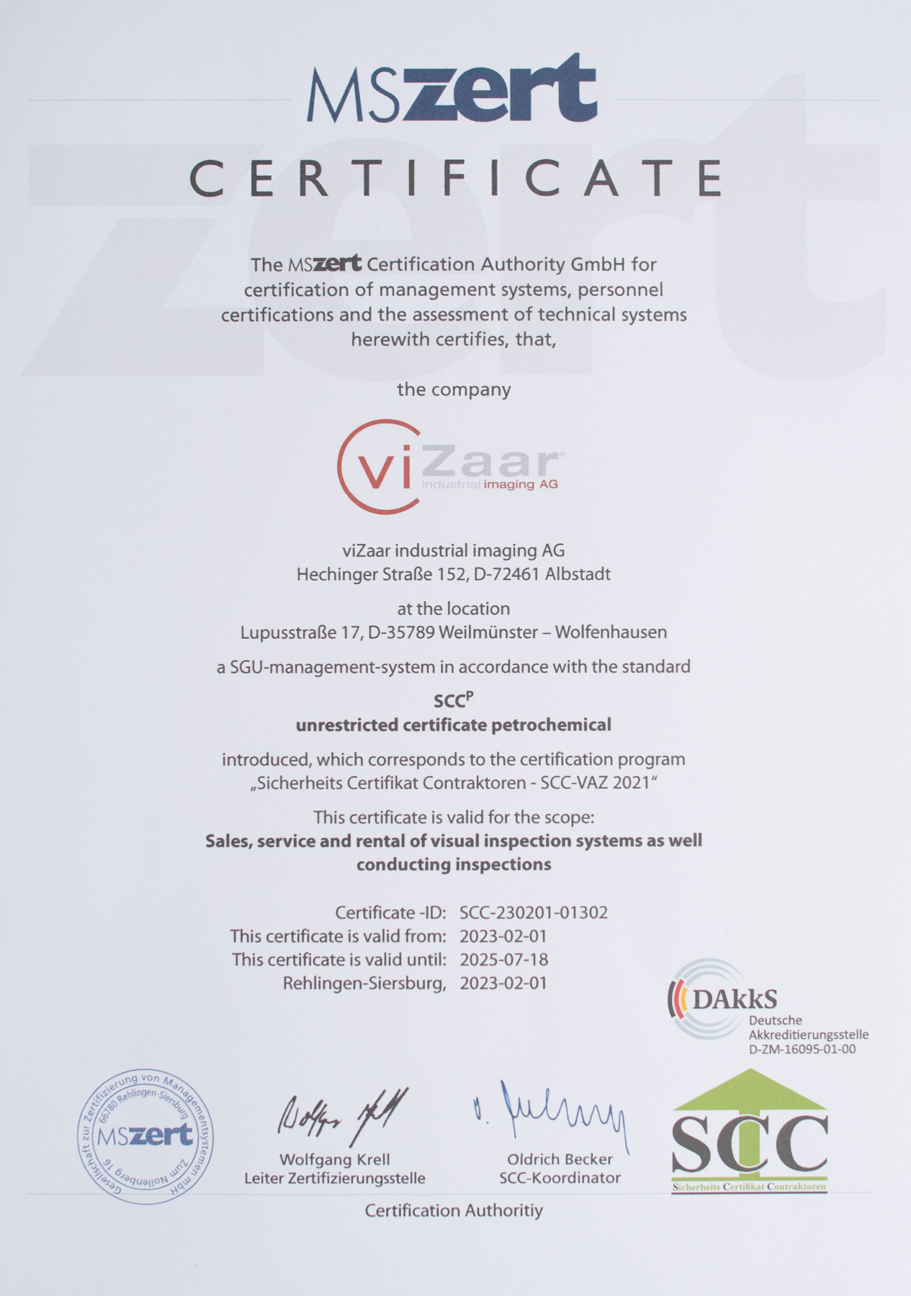 SCCP certificate