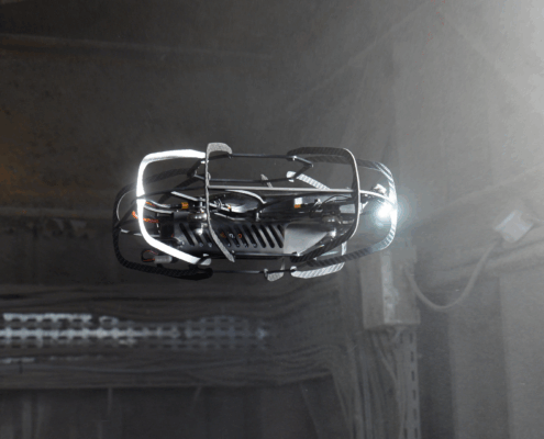 Stereo 3 im Staubnebel Geschützte Drohne für raue Industrieumgebungen