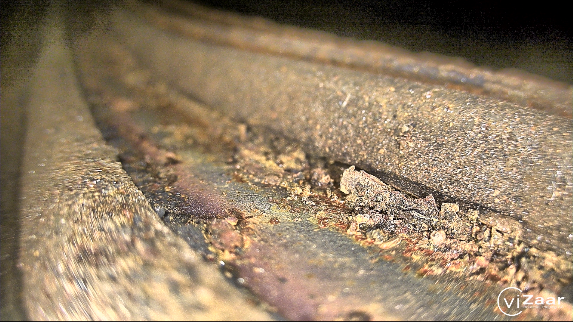 IPIDRO Inspection Image: Corrosion Assessment Inside Pressure Vessel IPIDRO crawler inspection image showing internal corrosion patterns on pressure vessel surface for maintenance evaluation